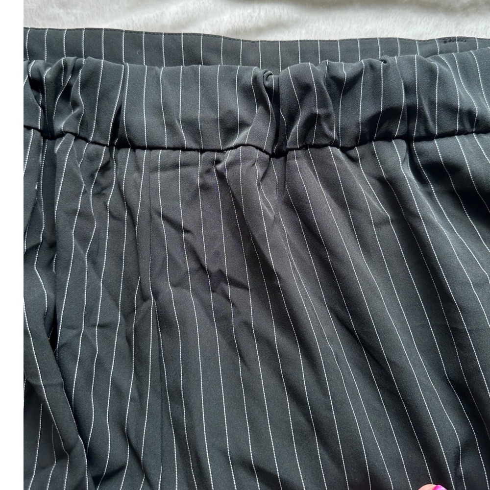 Nicole Miller New York Trouser Pants L Gray Pinstripe Wide Leg High Rise Office - Picture 7 of 10